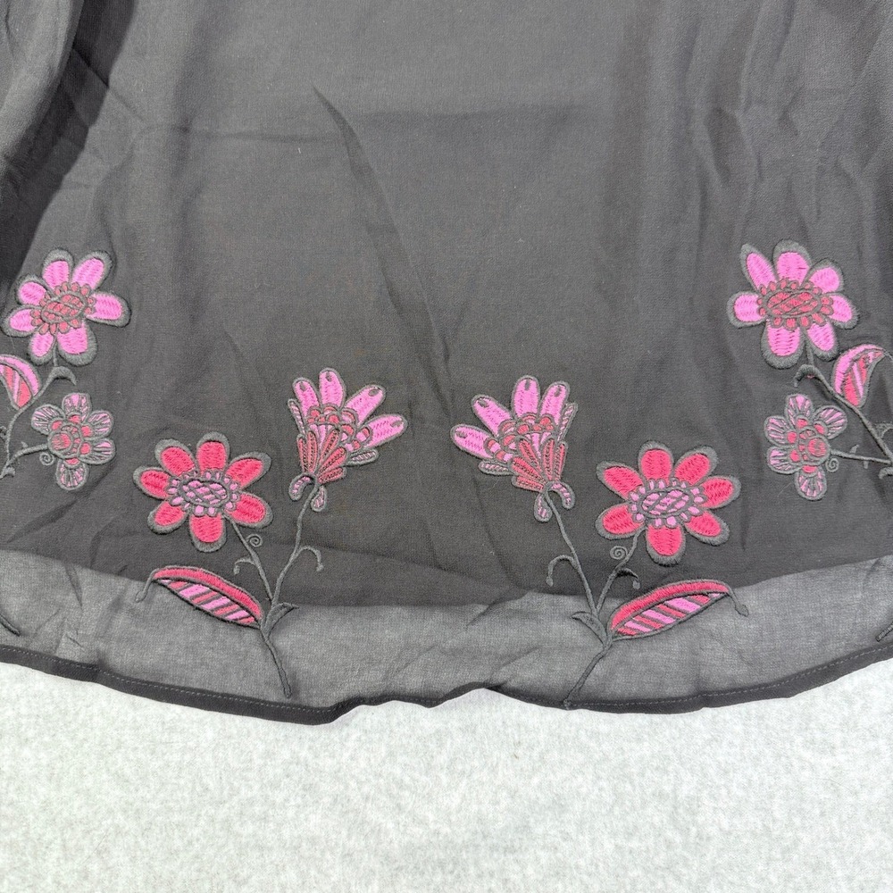 For Love & Lemons Blouse Women L Black Good Floral Embroidered Boho Ribbon Tie - Picture 9 of 14
